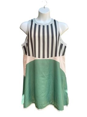 Nice To Meet You New Sleeveless Green Gray Stripe Viral Dress Womens Size 2XL